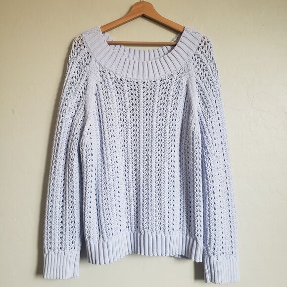 J.Crew Wide Neck Beach Sweater with Pointelle Stitch Light Blue Size Women's 2X - Picture 1 of 10